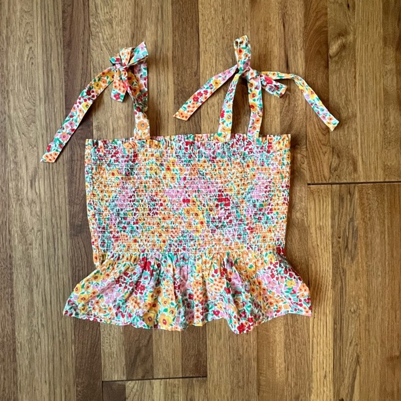J. Crew Tops - J. Crew Smocked Ribbon Tie Floral Women’s Tank Top‎ Sz M  Boho Cottagecore Girly